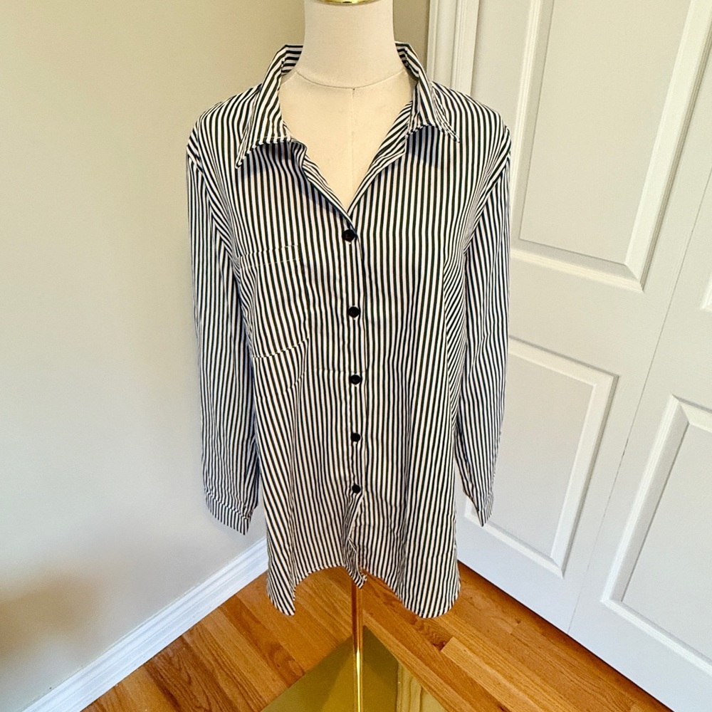Navy and White Striped Button Down, perfect for casual formal or cover up